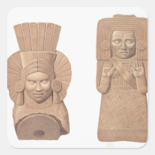 Pegatina Cuadrada Dos figuras de mujeres de Palenque, pla de la