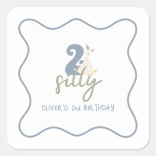Pegatina Cuadrada Dos gansos tontos cumpleaños azul y verde 2
