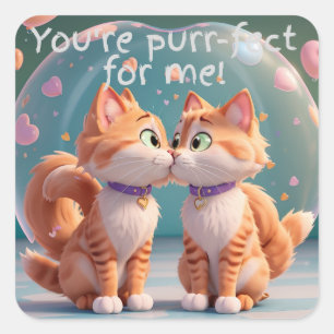Pegatina Cuadrada Dos gatos de besos