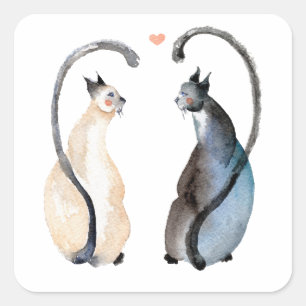 Pegatina Cuadrada Dos gatos enamorados