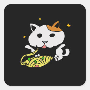 Pegatina Cuadrada Dos gatos rallados comiendo espagueti Vincent Van