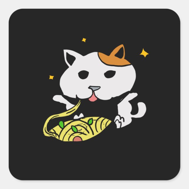 Pegatina Cuadrada Dos gatos rallados comiendo espagueti Vincent Van  (Anverso)