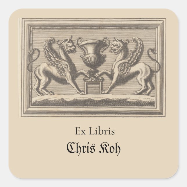 Pegatina Cuadrada Dos griffins editables y un trofeo (Anverso)