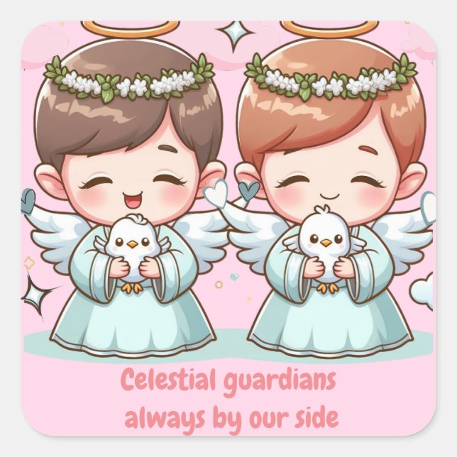 Pegatina Cuadrada Dos guardianes paradisíacos (Anverso)