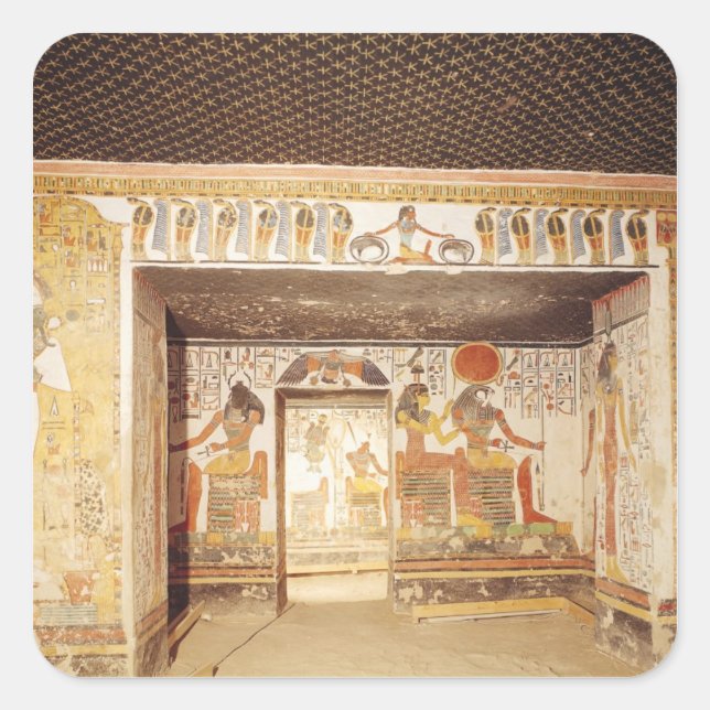 Pegatina Cuadrada Dos habitaciones de la tumba de Nefertari (Anverso)