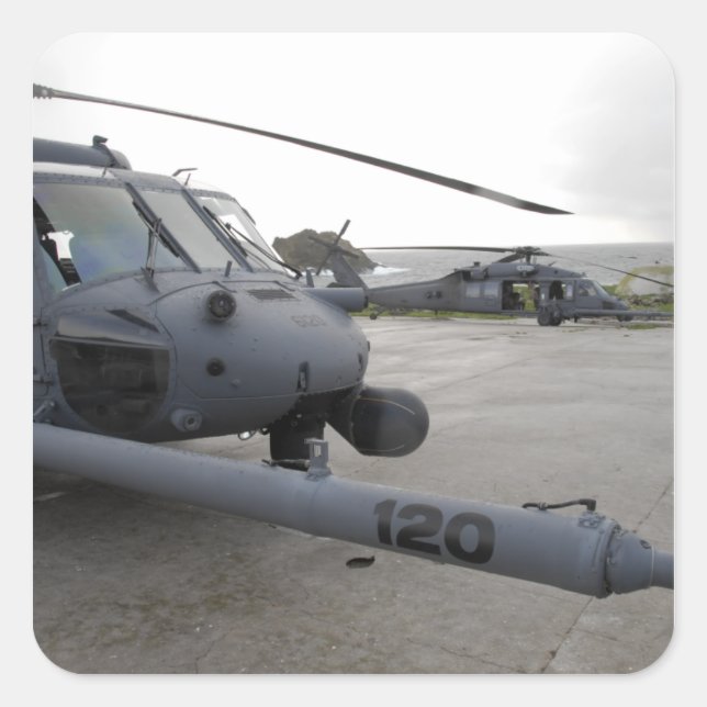 Pegatina Cuadrada Dos HH-60G Pave Hawks (Anverso)