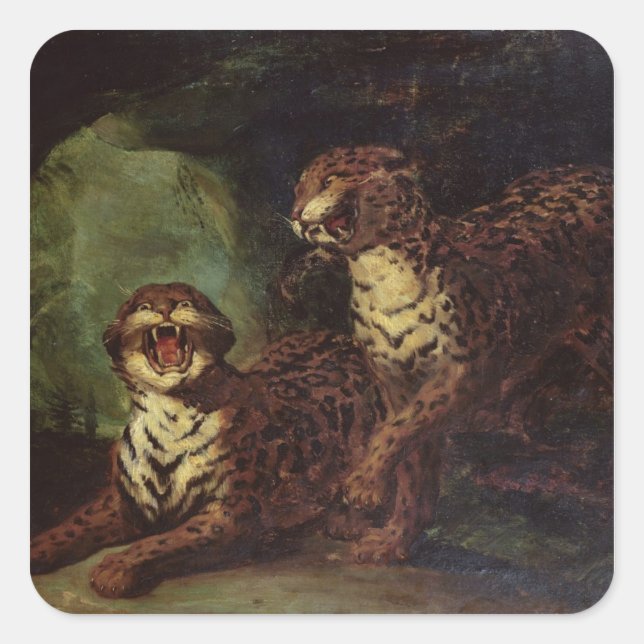 Pegatina Cuadrada Dos leopardos, c. 1820 (Anverso)
