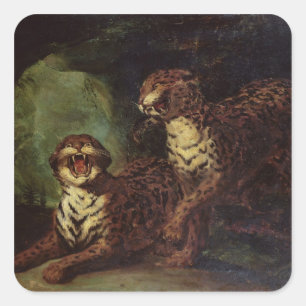Pegatina Cuadrada Dos leopardos, c. 1820