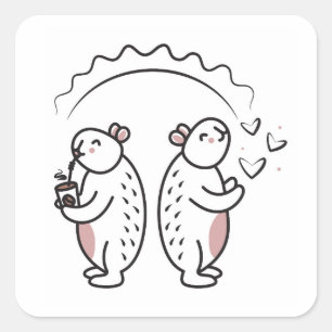Pegatina Cuadrada Dos lindos capybaras negras