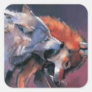 Pegatina Cuadrada Dos lobos