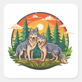 Pegatina Cuadrada Dos lobos