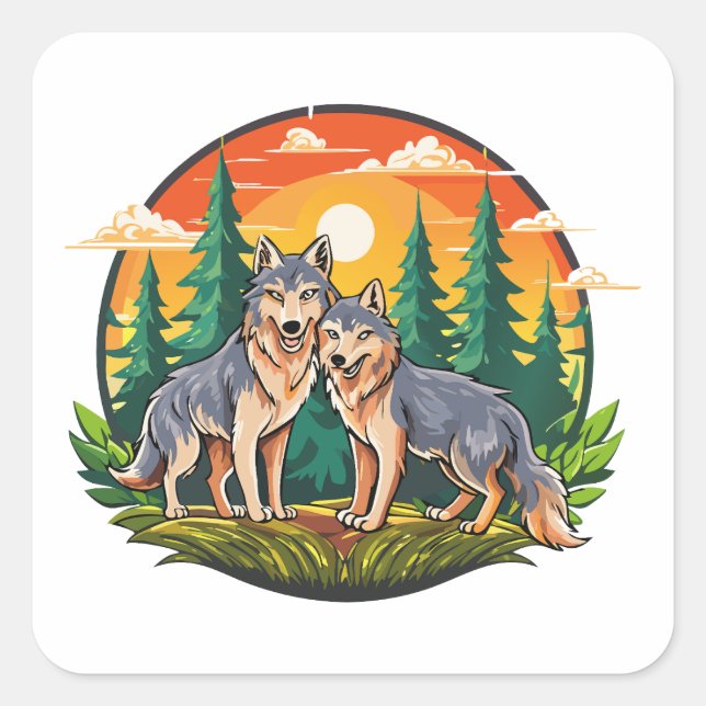 Pegatina Cuadrada Dos lobos (Anverso)