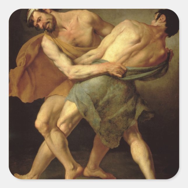 Pegatina Cuadrada Dos luchadores (Anverso)