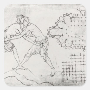 Pegatina Cuadrada Dos luchadores, plan de una iglesia cisterciense