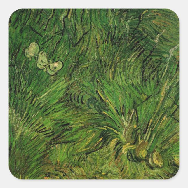 Pegatina Cuadrada Dos mariposas blancas por Vincent van Gogh (Anverso)