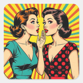 Pegatina Cuadrada Dos mujeres cotilleando contando secretos Pop Art