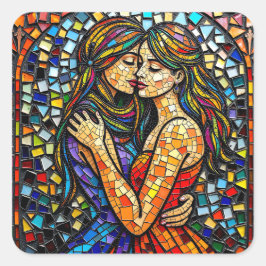 Pegatina Cuadrada Dos mujeres en mosaico estilo arte ai