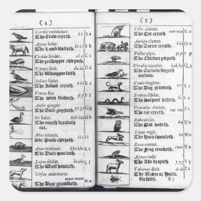 Pegatina Cuadrada Dos páginas de 'Orbis Sensualium Pictus' (Anverso)