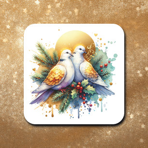 Pegatina Cuadrada Dos palomas de tortuga   12 días de Navidades