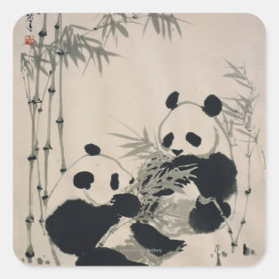 Pegatina Cuadrada Dos pandas