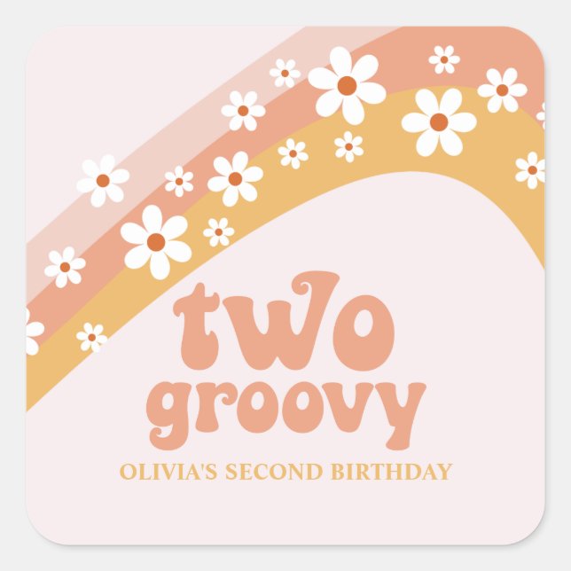 Pegatina Cuadrada Dos Pegatinas Groovy Retro Daisy Boho en la Plaza  (Anverso)