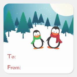 Pegatina Cuadrada Dos pingüinos de corte