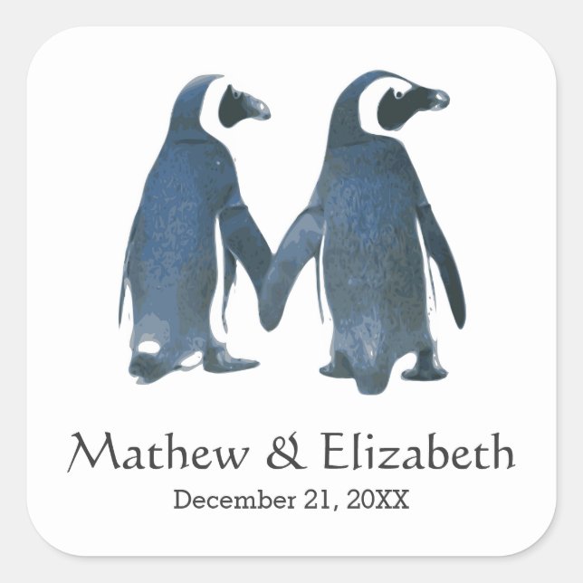 Pegatina Cuadrada Dos pingüinos de corte | Boda romántico (Anverso)
