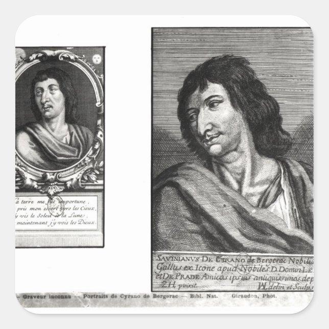 Pegatina Cuadrada Dos retratos de Savinien Cyrano de Bergerac (Anverso)