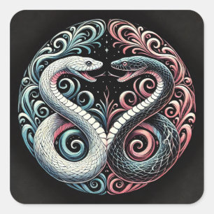 Pegatina Cuadrada Dos serpientes estilizadas