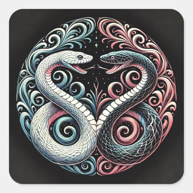 Pegatina Cuadrada Dos serpientes estilizadas (Anverso)