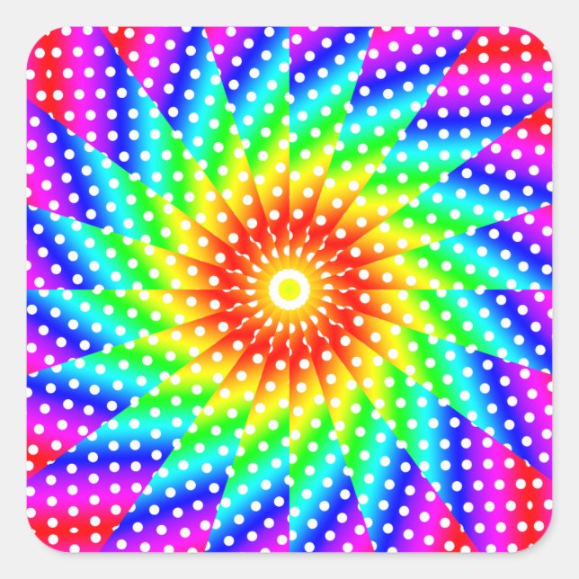 Pegatina Cuadrada Dot de polka arco iris Kaleidoscope Mandala (Anverso)