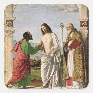 Pegatina Cuadrada Doubting Thomas con St. Magnus, c.1504-05