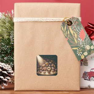 Pegatina Cuadrada Doughnuts Bailarines Panadería Surrealista