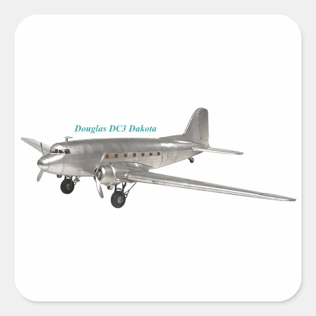 Pegatina Cuadrada Douglas DC3 Dakota (Anverso)