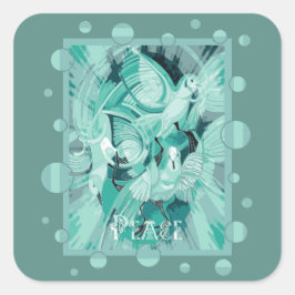 Pegatina Cuadrada Dove con Celtic Peace Text en Aqua Tones