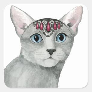 Pegatina Cuadrada Downton Cat   Bejeweld