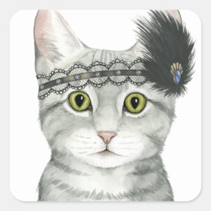 Pegatina Cuadrada Downton Cat   Bejeweld Con Lace