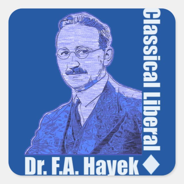 Pegatina Cuadrada Dr. Friedrich August von Hayek (Anverso)