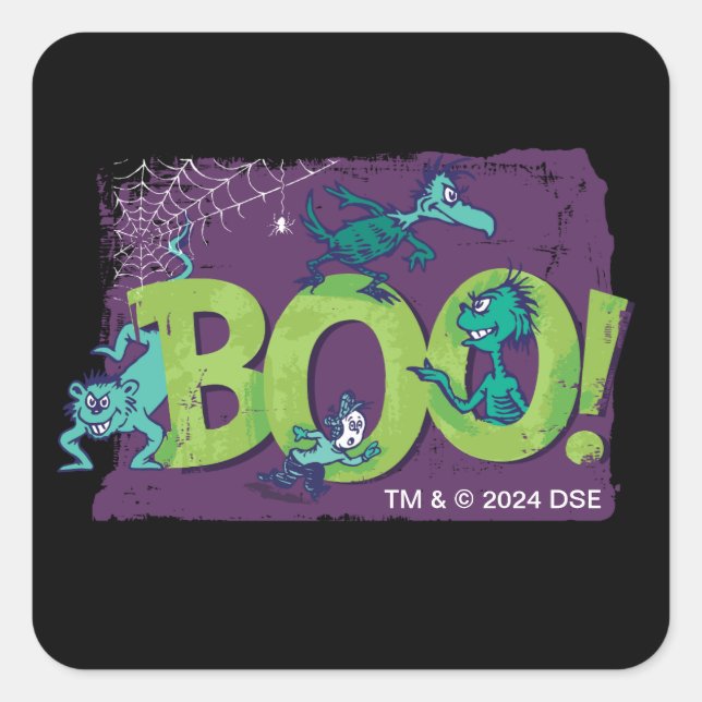 Pegatina Cuadrada Dr. Seuss | ¡BOO! Gráfico de Halloween (Anverso)