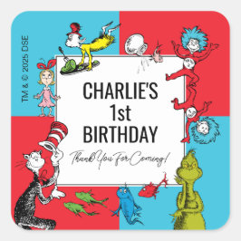 Pegatina Cuadrada Dr. Seuss - Caracteres | Cumpleaños de los niños