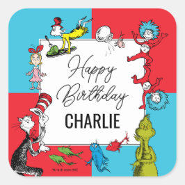 Pegatina Cuadrada Dr. Seuss - Caracteres | Cumpleaños de los niños