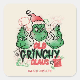 Pegatina Cuadrada Dr. Seuss   El viejo Grinch Claus