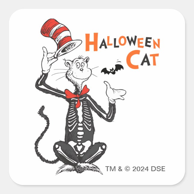 Pegatina Cuadrada Dr. Seuss | Gato con Sombrero de Halloween (Anverso)
