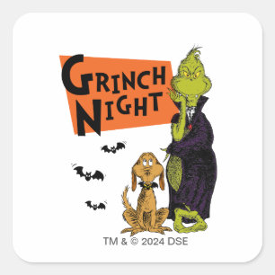 Pegatina Cuadrada Dr. Seuss   Gráfica nocturna de Hallowen Grinch