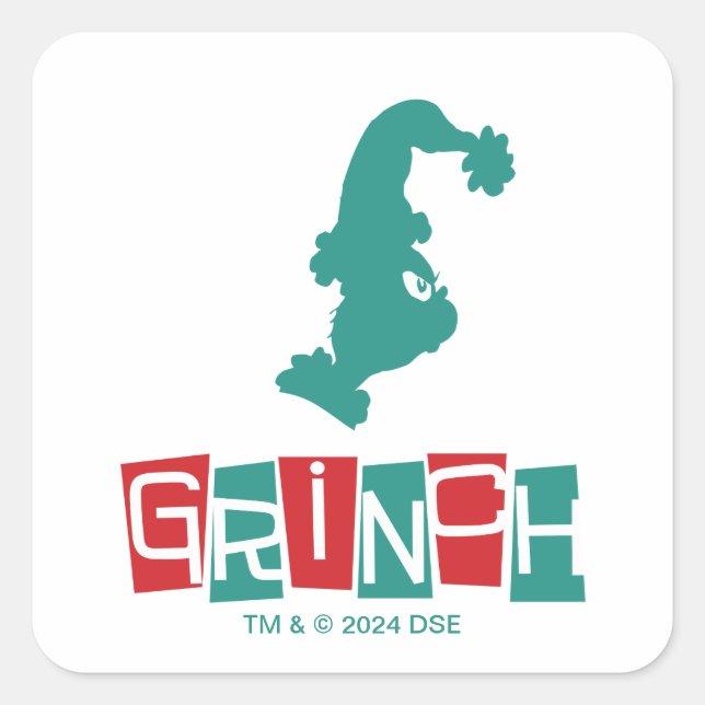 Pegatina Cuadrada Dr. Seuss | Grinch - Rojo y Verde (Anverso)