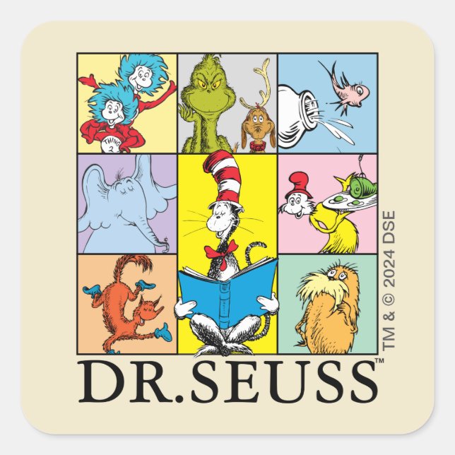 Pegatina Cuadrada Dr. Seuss | Historietas Gráficas (Anverso)