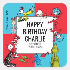 Pegatina Cuadrada Dr. Seuss - Personajes | Cumpleaños de niños