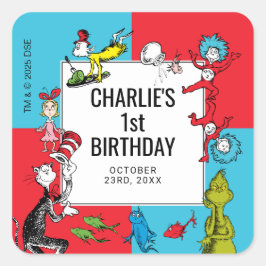 Pegatina Cuadrada Dr. Seuss - Personajes | Cumpleaños de niños