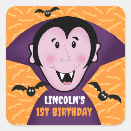 Pegatina Cuadrada Drácula de vampiro golpea a los niños cuelgan feli