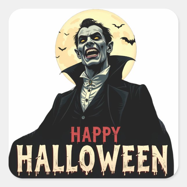 Pegatina Cuadrada Drácula te desea una noche aterradora (Anverso)